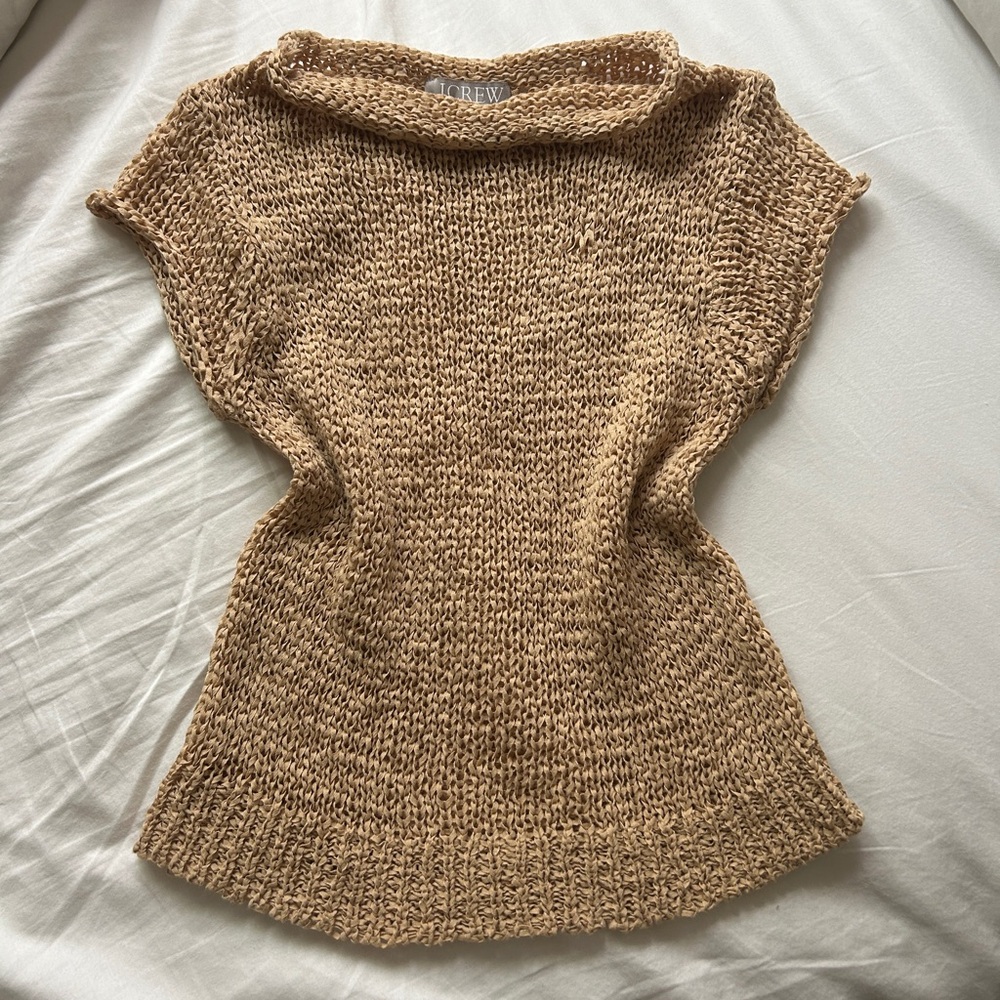 J. Crew Tan Open-Stitch Cowl Neck Stretch Sweater Size XS